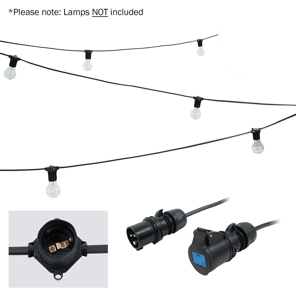 PCE 50m ES Festoon, 1m Spacing with 16A Plug and Socket